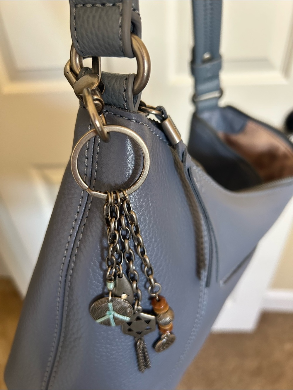 BNNT: The Sak “Sequoia” Blue/Grey All-Leather Hobo Bag with Charm Accent - Picture 12 of 14